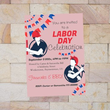 labor day bbq party worker patriotic summer invitation