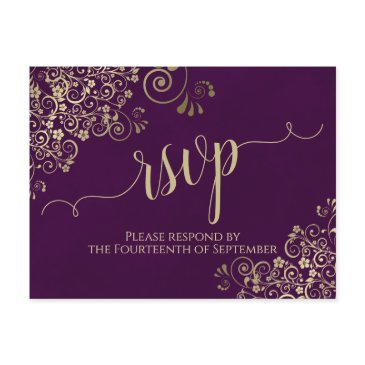 lacy gold calligraphy elegant purple wedding rsvp postinvitations