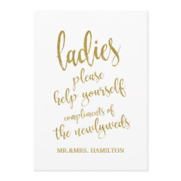Small Ladies Bathroom Basket Gold Affordable Sign Invitations Front View