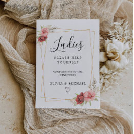 Small Ladies Room Sign Template, Rose Wedding Invitation Front View