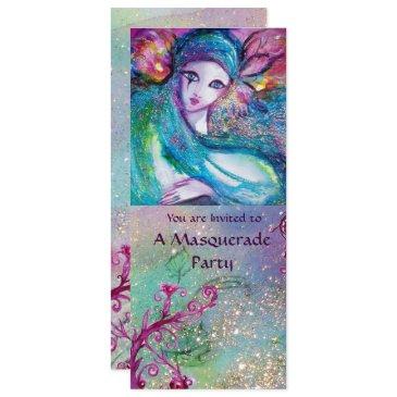 lady blue mask elegant masquerade party programme invitation