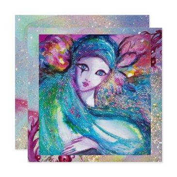 lady blue mask elegant venetian masquerade party invitation