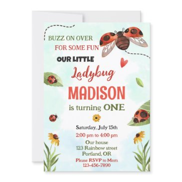 ladybug 1st birthday invitation girl love bug lady