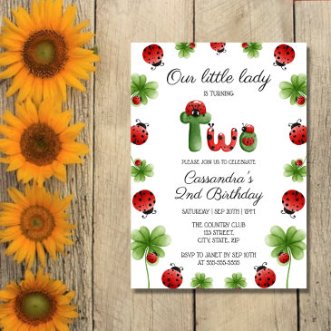 ladybug alphabet letter kids 2nd birthday invitation