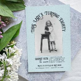 Small Lady's Turning Eighty 80th Birthday Open House Invitation Front View