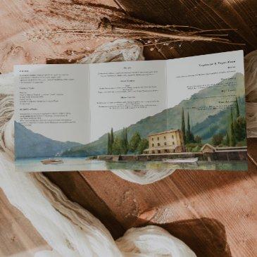 lake como italy | illustrated wedding tri-fold invitation