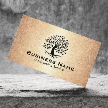 landscaping & lawn care tree logo vintage gold business invitations