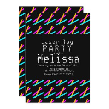 laser tag neon glow in the dark lights party girl invitation