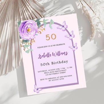 lavender floral arch butterfly birthday invitation