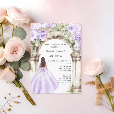 lavender florals arch dress sweet 16 invitation