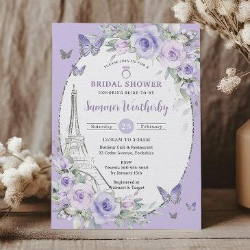 lavender lilac purple floral paris bridal shower invitation