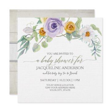 lavender n amber rose floral wood baby shower girl invitation