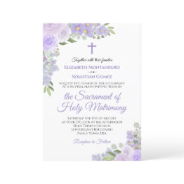 Small Lavender Purple Floral Modern Catholic Wedding Invitation Front View