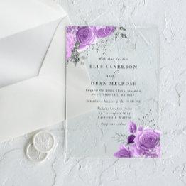 Small Lavender Purple & Silver Floral Elegant Wedding Acrylic Invitations Front View