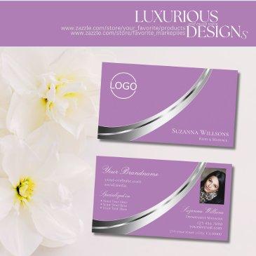 lavender stylish silver decor with logo and photo business invitations