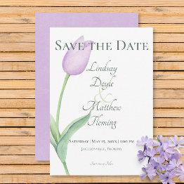 Small Lavender Tulip Solo Purple Modern Save The Date Front View