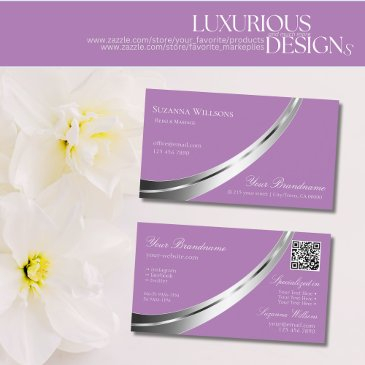 lavender with silver decor and qr-code stylish business invitations