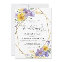 Small Lavender Yellow Chic Floral Gold Frame Wedding Invitation Front View