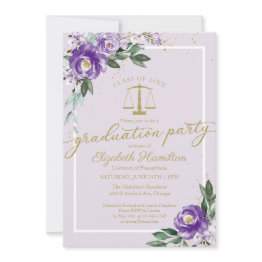 Small Law School Graduation Party Purple Lavender Floral Invitation Front View