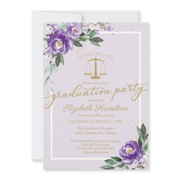 law school graduation party purple lavender floral invitation