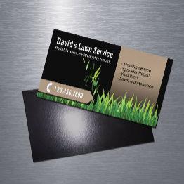 Small Lawn Care Landscaping Mowing Black & Beige Business Invitations Magnet Front View