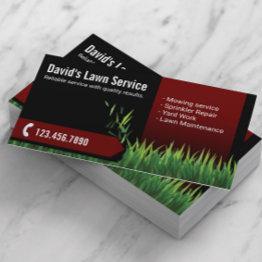 Small Lawn Care Landscaping Mowing Black & Red Business Invitations Front View