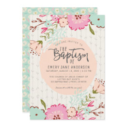 Small Lds Baptism Invitation | Elegant Chic Floral Girl Front View