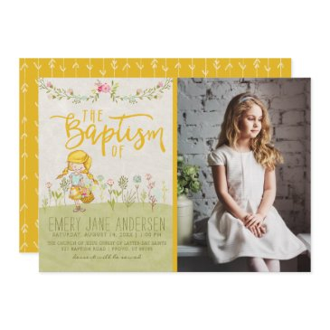 lds baptism photo invitation | cute floral girl