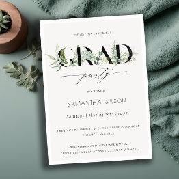 Small Leafy Fern Succulent Fauna Photo Graduation Invite Front View