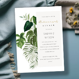 Small Leafy Tropical Palm Foliage Rehearsal Diner Invite Front View
