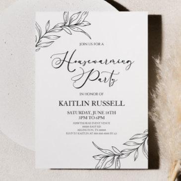 leaves branches minimalist housewarming party invitation