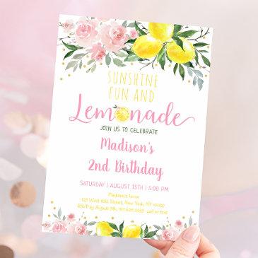 lemonade sunshine pink floral birthday invitation