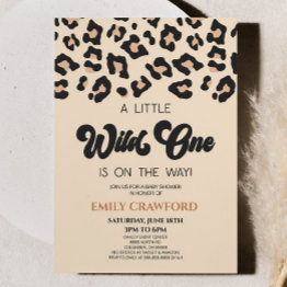 Small Leopard Cheetah Print Wild One Baby Shower Invitation Front View