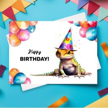 leopard gecko colorful pet lizard happy birthday invitations