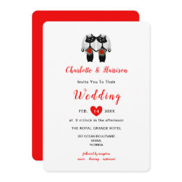 Small Lesbian Cute Whimsy Black Cats Wedding Invitation Front View
