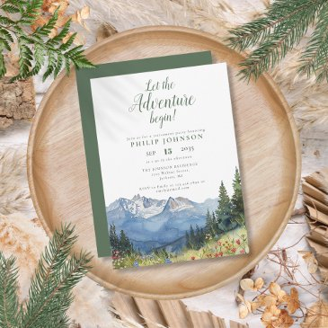 let the adventure begin mountain retirement party invitation