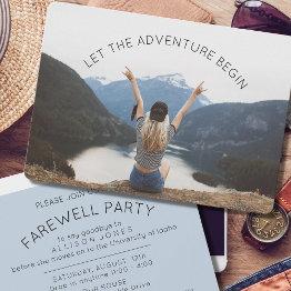 Small Let The Adventure Begin Photo Farewell Party Invitation Front View
