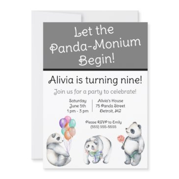 let the panda-monium begin! panda themed birthday invitation