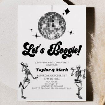 let's boogie! disco ball skeletons halloween party invitation