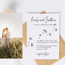 Small Let's Celebrate Elegant Dandelion Wish Photo Foil Invitation Front View