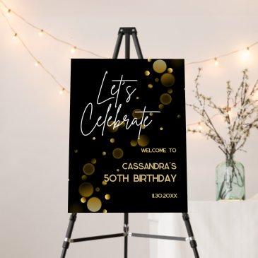 let's celebrate gold bokeh gradient black birthday foam board