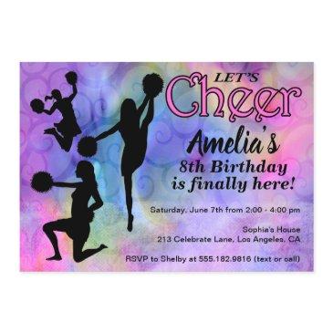 let's cheer! - cheerleader girls birthday party invitation