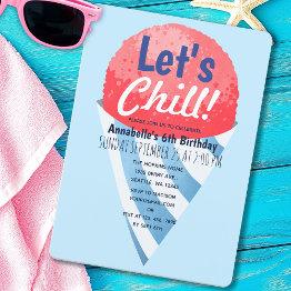 Small Let's Chill Snow Cone Kids Birthday Invitation Front View