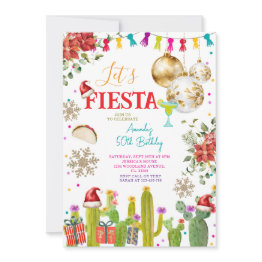 Small Let's Fiesta Christmas Mexican 50th Birthday Party Invitation Front View