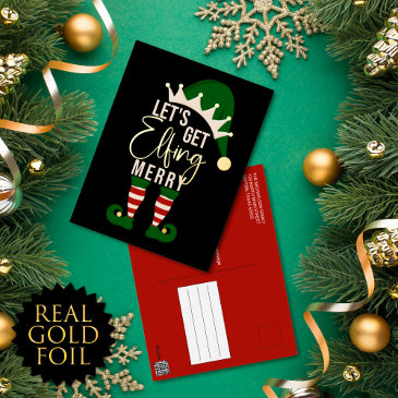 let's get elfing merry elf christmas gold foil hol foil holiday postinvitations