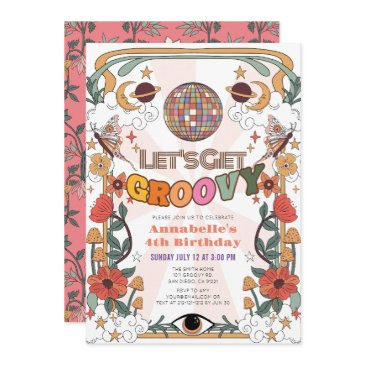 let's get groovy psychedelic retro girl birthday invitation