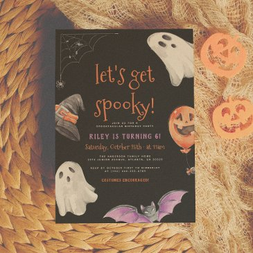 lets get spooky fun kids halloween birthday party invitation