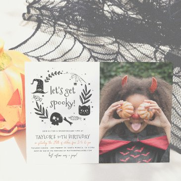 let's get spooky halloween any age photo birthday invitation