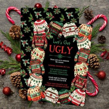 let's get ugly christmas sweater party black invitation