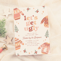 Small Let's Get Ugly Retro Christmas Ugly Sweater Party Invitation Front View